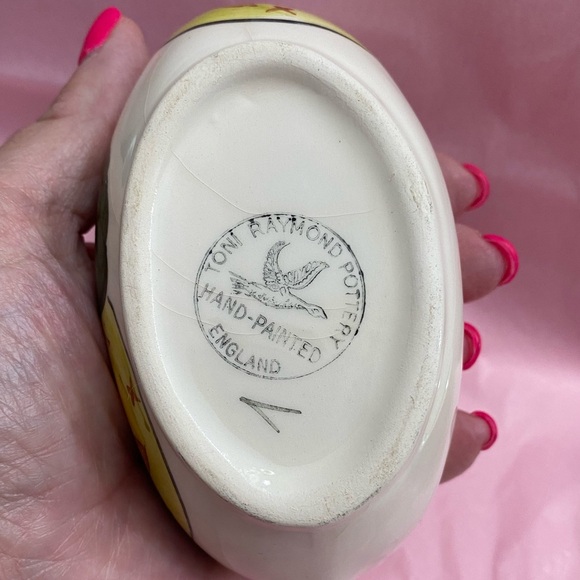 VTG HAND PAINTED TONI RAYMOND POTTERY SAUCE BOAT AND UNDER PLATE FRUIT MOTIF - Picture 10 of 10